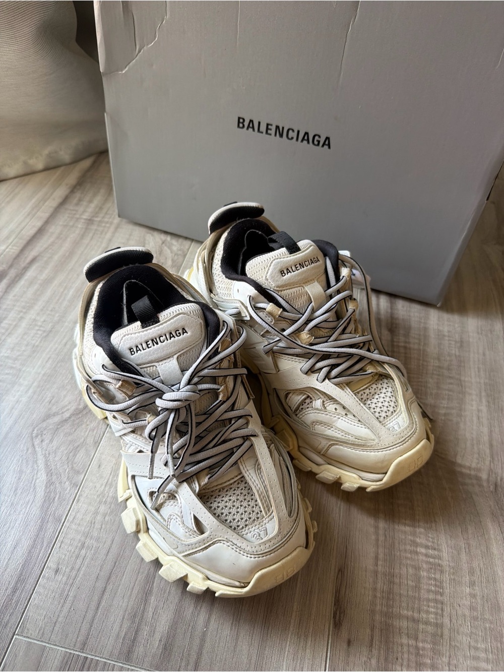 Balenciaga Chunky Track Sneakers in Off-White and Yellow